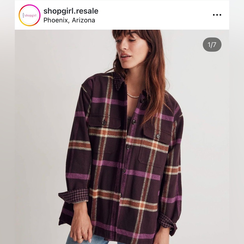 Madewell Rigby Shirt Jacket Plaid eggplant purple XL Shacket flannel Free People